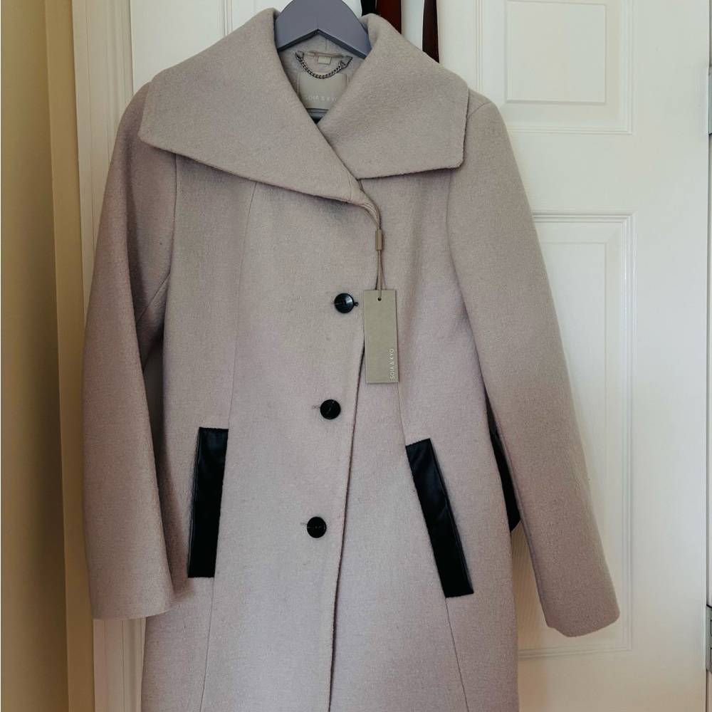 Soia & Kyo Cream Pea Coat with Black Details